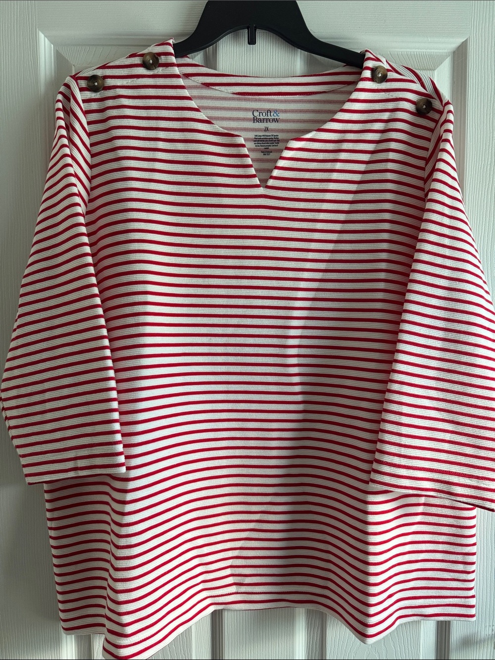croft & barrow Red and White Striped Button-Shoulder Top